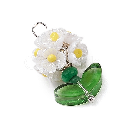 Glass Seed Beaded Flower Pendants PALLOY-MZ00521-02-1