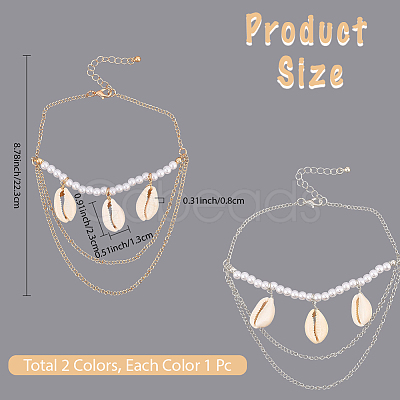 2Pcs 2 Colors Natural Shell Charm Bracelets BJEW-CY0001-04-1