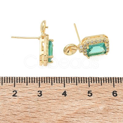 Brass Pave Cubic Zirconia Stud Earring Findings KK-C172-10G-1
