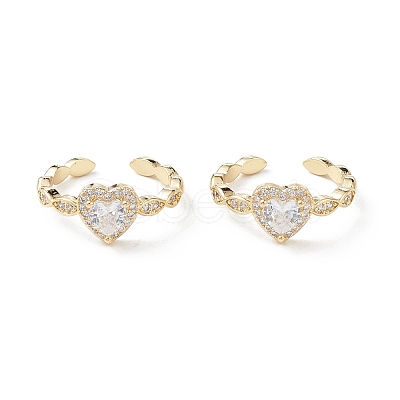 Heart Clear Cubic Zirconia Cuff Ring RJEW-M146-07G-1
