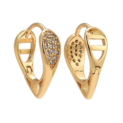 Teardrop Clear Cubic Zirconia Huggie Hoop Earrings EJEW-C012-01-1