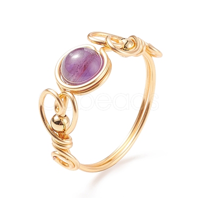 Natural Amethyst Braided Finger Ring RJEW-TA00042-02-1