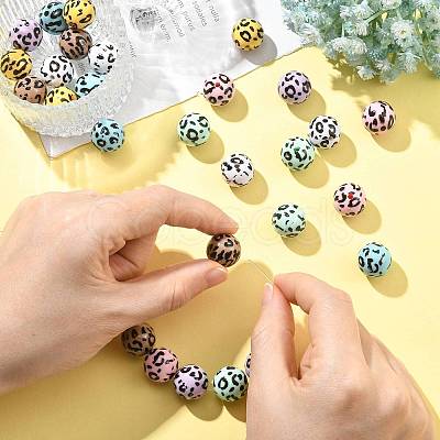 28Pcs 7 Colors Printed Opaque Acrylic Beads OACR-FS0002-46-1
