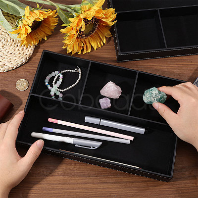 2Pcs Desktop 4-Grid PU Leather Organizer Display Storage Trays CON-CA0001-036B-1
