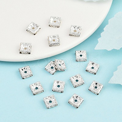 Square Brass Crystal Rhinestone Spacer Beads RB-R031-42-1