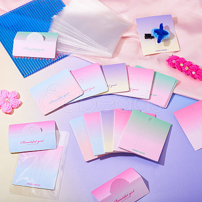 100Pcs Rectangle Gradient Color Paper Hair Clip Display Cards CDIS-TA0001-32-1