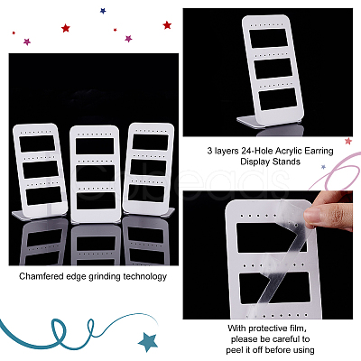 6Pcs 3 layers 24-Hole Acrylic Earring Display Stands ODIS-PH0001-52-1