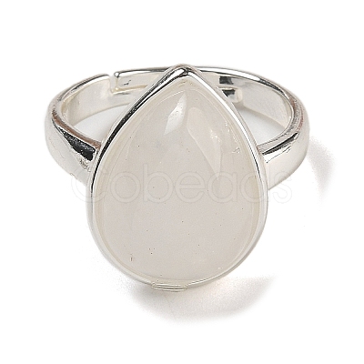 Natural Quartz Crystal Teardrop Adjustable Rings RJEW-K371-08S-17-1
