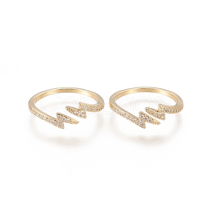 Brass Micro Pave Clear Cubic Zirconia Cuff Rings RJEW-F101-11G-1