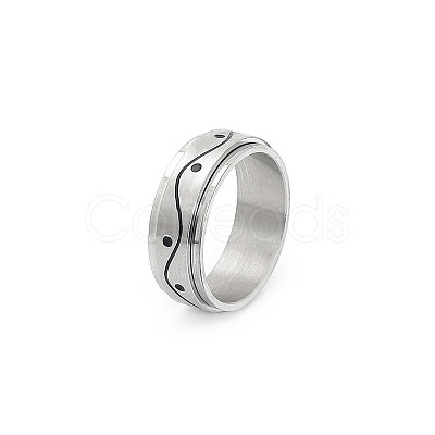 Wave Pattern 304 Stainless Steel Rotating Finger Rings Rotating Cuff Rings WG71EDB-05-1
