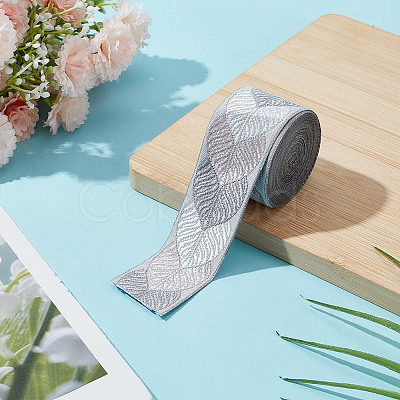Polyester Jacquard Leaf Ribbon for Garment Accessories OCOR-WH0097-23E-1