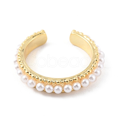 Plastic Pearl Beaded Open Cuff Ring RJEW-C058-03G-1