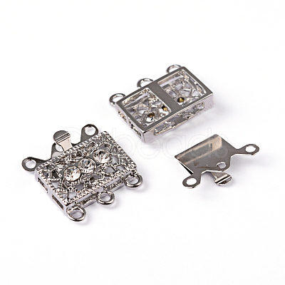 Platinum Plated Brass Rhinestone Clasps X-KK116-1