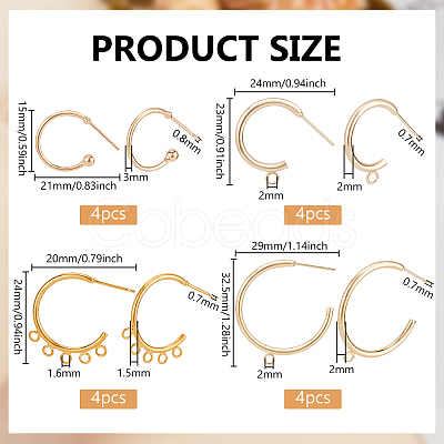 16Pcs 4 Style Brass Ring Stud Earring Findings KK-BC0013-48-1