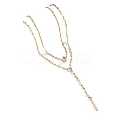 Alloy Crystal Rhinestone Rectangle Pendant Double Layered Necklaces for Women FS-WG231E4-01-1