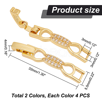 PandaHall Elite 8Pcs 2 Colors Bowknot Rack Plating Brass Micro Pave Clear Cubic Zirconia Watch Band Clasps ZIRC-PH0001-32-1