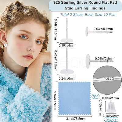 20Pcs 925 Sterling Silver Round Flat Pad Stud Earring Findings DIY-BBC0001-81-1