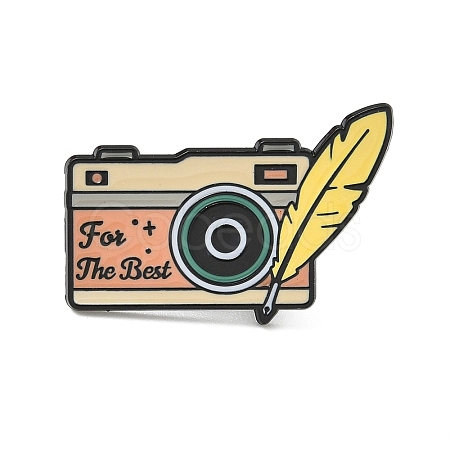 Camera with Feather Shape Enamel Pins JEWB-D308-02C-EB-1
