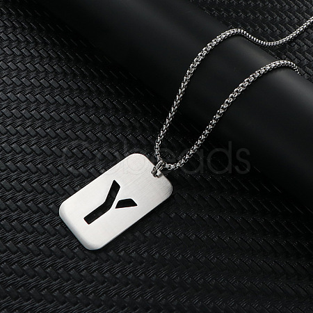 Rectangle with Hollow Out Letter 201 Stainless Steel Pendant Necklaces FS-WG34D20-16-1