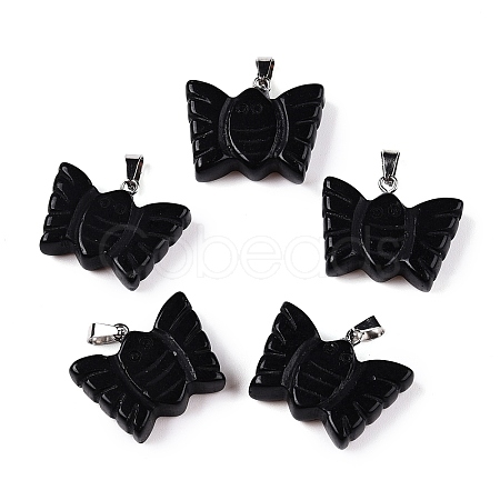 Natural Obsidian Carved Butterfly Pendants G-N342-01A-1