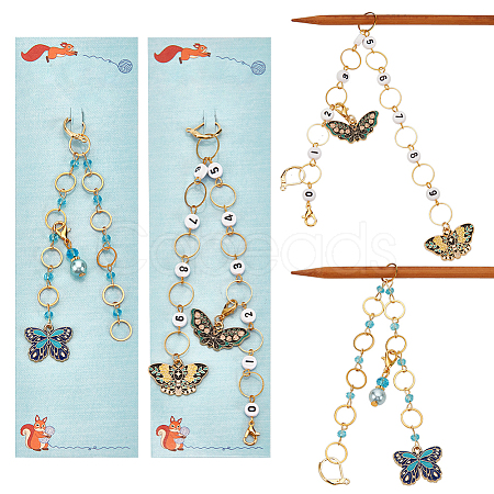 Glass & Acrylic Beaded Knitting Row Counter Chains HJEW-NB00085-1