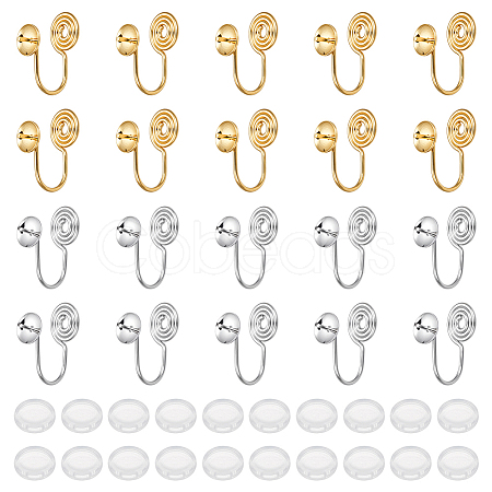 20Pcs 2 Colors Brass Clip-on Earring Converters Findings KK-BC0014-96A-1