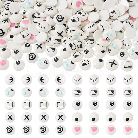 100Pairs 10 Styles Flat Round Cartoon Resin Cabochons CRES-TA0001-97-1