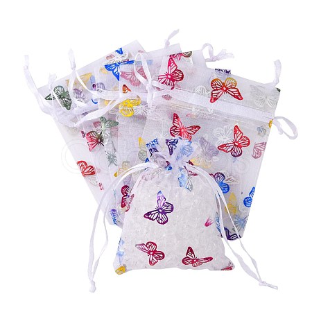 Rectangle Printed Organza Drawstring Bags CON-PW0001-057A-1