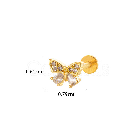 Butterfly 316L Surgical Stainless Steel Clear Cubic Zirconia 17 Gauge Internally Threaded Labrets WGBD99E-01-1