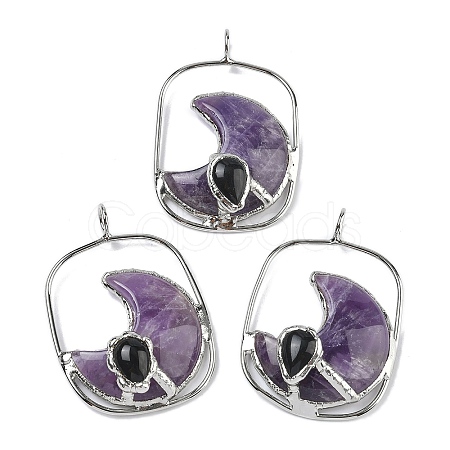 Natural Amethyst & Obsidian Big Pendants G-Z142-01P-B02-1