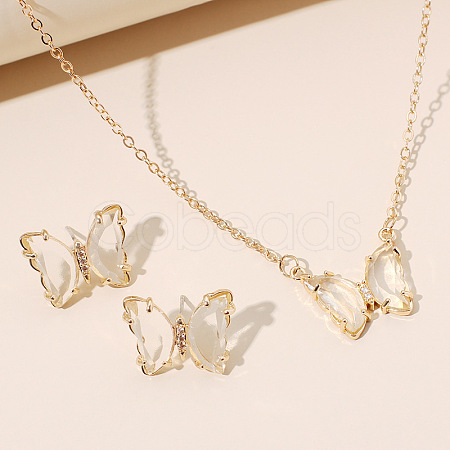 Butterfly Acrylic Rhinestone with Iron Pendant Necklaces & Stud Earrings Sets for Women WGFFCAF-04-1