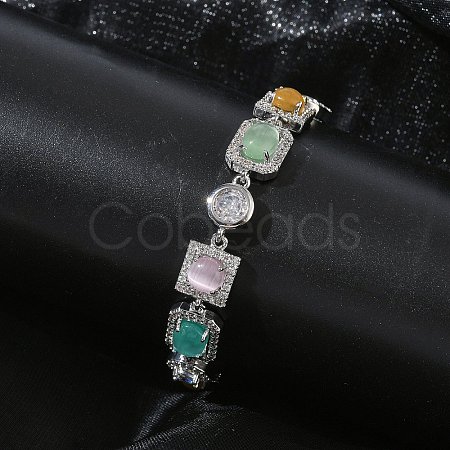 Brass Micro Pave Clear Cubic Zirconia Link Chain Bracelets for Women BJEW-C156-03P-1