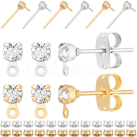 40Pcs 2 Colors Brass Stud Earring Findings KK-BBC0013-22A-1