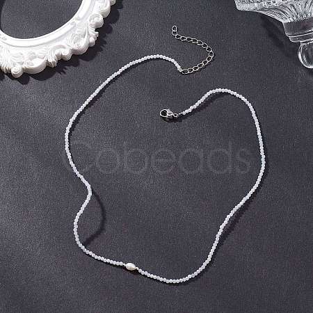 2MM Faceted Round Natural Blue Lace Agate Beaded Necklaces NJEW-JN05918-03-1