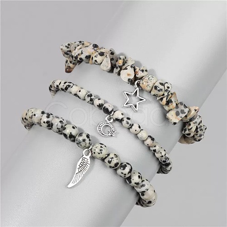 3Pcs Alloy & Natural Dalmatian JasperBeads Charm Bracelets DY7954-11-1