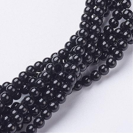 Natural Black Onyx Round Beads Strands GSR3mmC097-1
