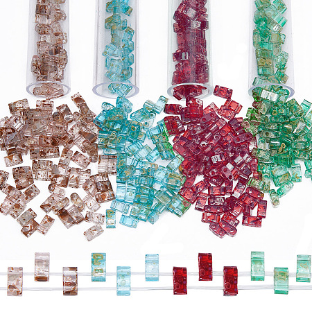 400Pcs 4 Colors 2-Hole Transparent Glass Seed Beads SEED-CN0001-21-1