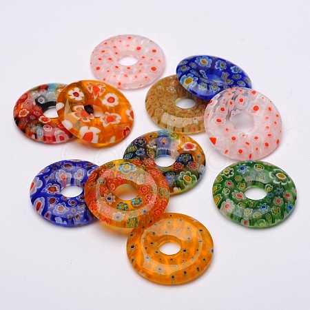 Donut/Pi Disc Millefiori Glass Pendants LK-N001-09-1