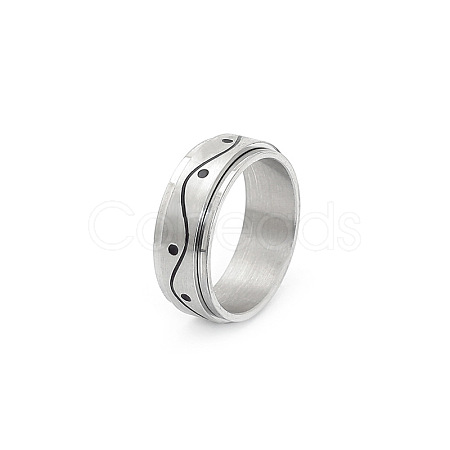 Wave Pattern 304 Stainless Steel Rotating Finger Rings Rotating Cuff Rings WG71EDB-05-1