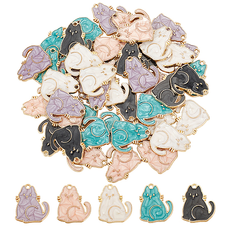 50Pcs 5 Colors Alloy Enamel Pendants ENAM-OC0001-19-1