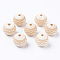 Unfinished Natural Wood European Beads, Large Hole Beads, for DIY Painting Craft, Laser Engraved Pattern, Round with Grid Pattern, Antique White, 20x18mm, Hole: 4mm