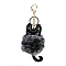 Cute Cat PU Leather & Imitate Rex Rabbit Fur Ball Keychain, with Alloy Clasp, for Bag Car Key Decoration, Dark Gray, 18cm