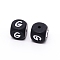 Silicone Beads, Cube with Letter.G, Black, 12x12x12mm, Hole: 2mm