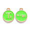 Alloy Enamel Pendants, Cadmium Free & Lead Free, Flat Round with Constellation, Light Gold, Pale Green, Virgo, 15x12x2mm, Hole: 1.5mm