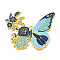 Rack Plating Alloy Enamel Big Pendants, Cadmium Free & Nickel Free & Lead Free, Butterfly with Flower Charms, Golden, Marine Blue, 56x69.5x2mm, Hole: 2.5mm