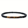 4MM Natural Tiger Eye Heishi Beads and Round Frosted Black Onyx(Dyed & Heated) Beaded Stretch Bracelets for Women Men MG4641-3-1