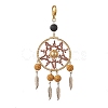Woven Web/Net with Feather Glass Seed Beads Pendant Decorations HJEW-MZ00074-3
