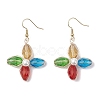 Flower Glass & ABS Plastic Imitation Pearl Dangle Earrings EJEW-TA00722-S-1
