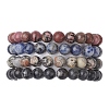 4Pcs Constellation 8mm Round Natural Larvikite & Blue Spot Jasper & Rhodonite & Picasso Jasper Beaded Stretch Bracelets for Women BJEW-JB10639-1