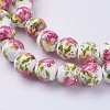 Handmade Flower Printed Porcelain Ceramic Beads Strands PORC-J006-A03-3